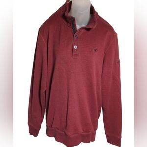Travis Mathew Men’s Maroon Quarter Button Pullover Long Sleeve Sweatshirt Size L